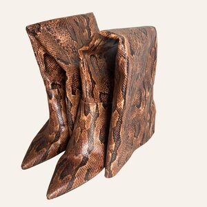 Jessica Simpson Brown Snake Thigh High Print Pointed Toe Boots